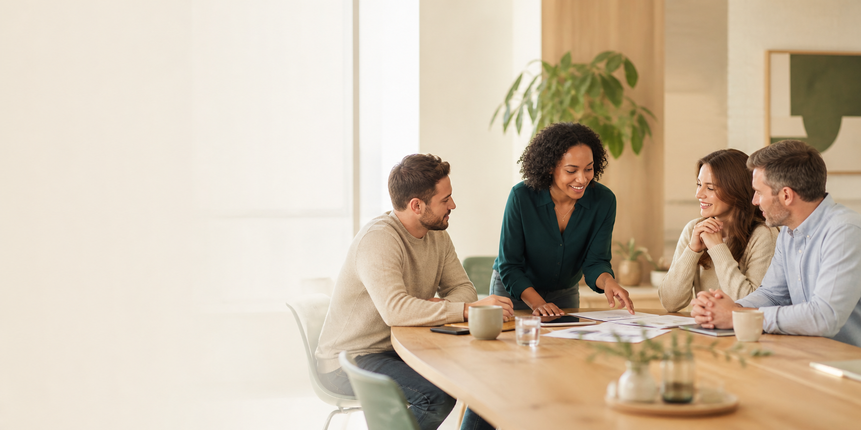 Pessoas numa organização reunidas numa sessão de bem-estar financeiro.